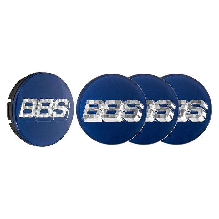 BBS 3D Centerkapsel blå logo sølv/krom - 70,6mm – sæt med 4 stk.